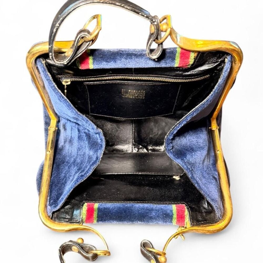 Vintage Roberta di Camerino Navy Velvet Trompe L’Oeil Handbag Kiss Lock - Picture 5 of 8